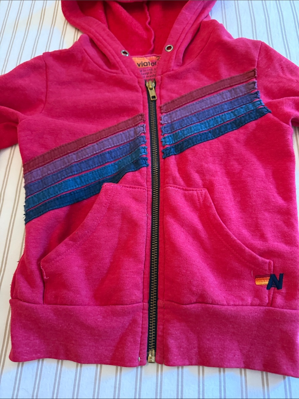 Aviator Nation Kids Hot Pink Hooded Zip Sweatshirt with Signature Stripes size 2 - Picture 2 of 7